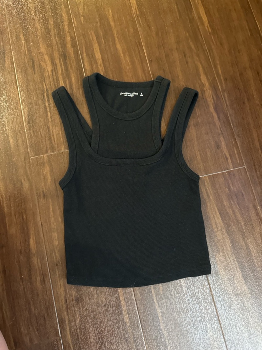 Abercrombie black Ribbed Double-Strap Tank Top in size S
